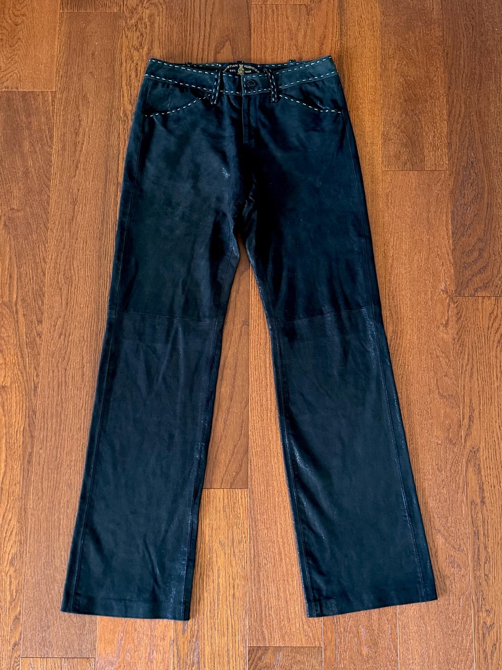 Vintage Y2K Christian Audigier Black Leather Pants Low Rise Bootcut Size S